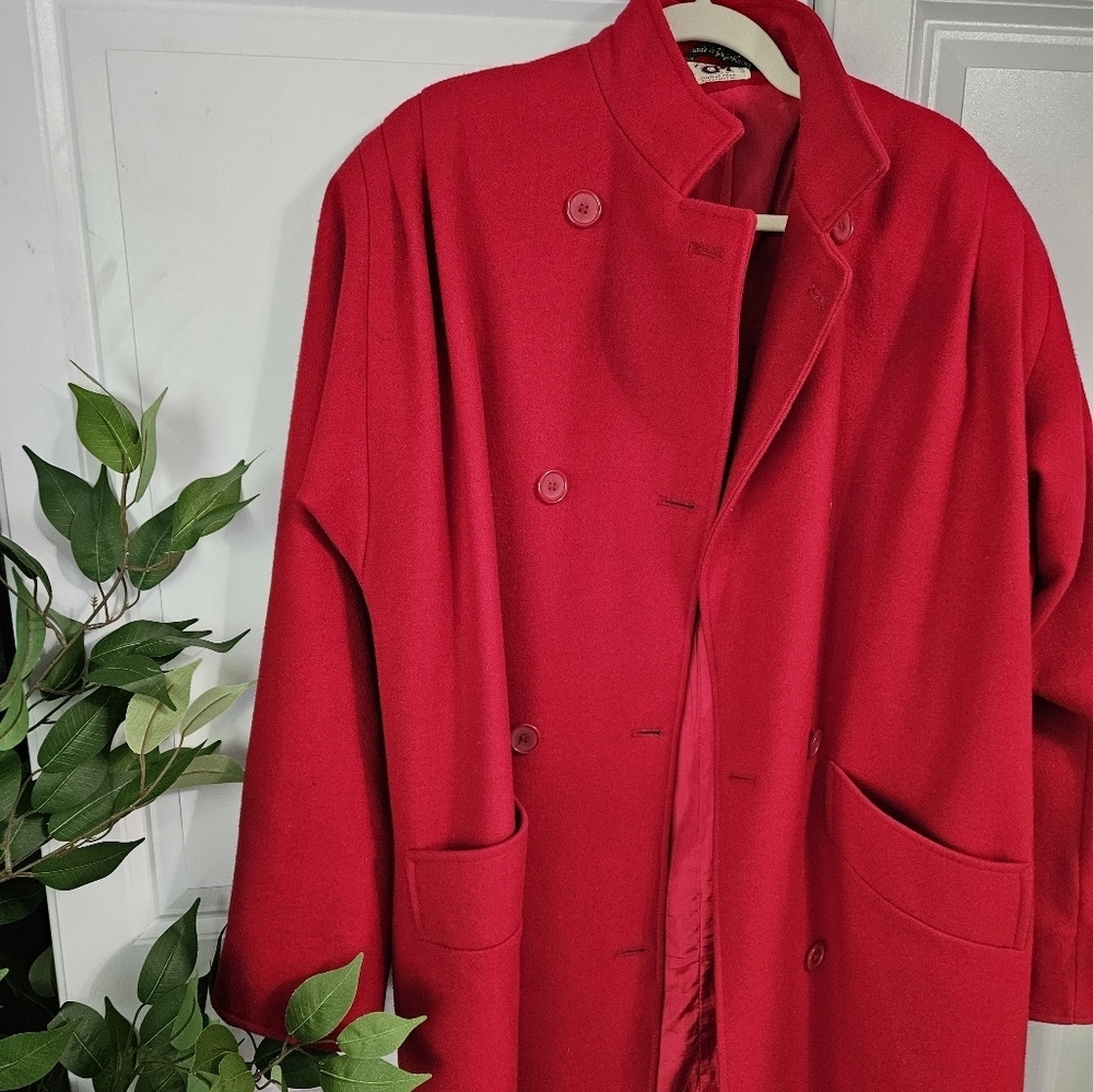 Vibrant Red Double-Breasted Coat Full Length